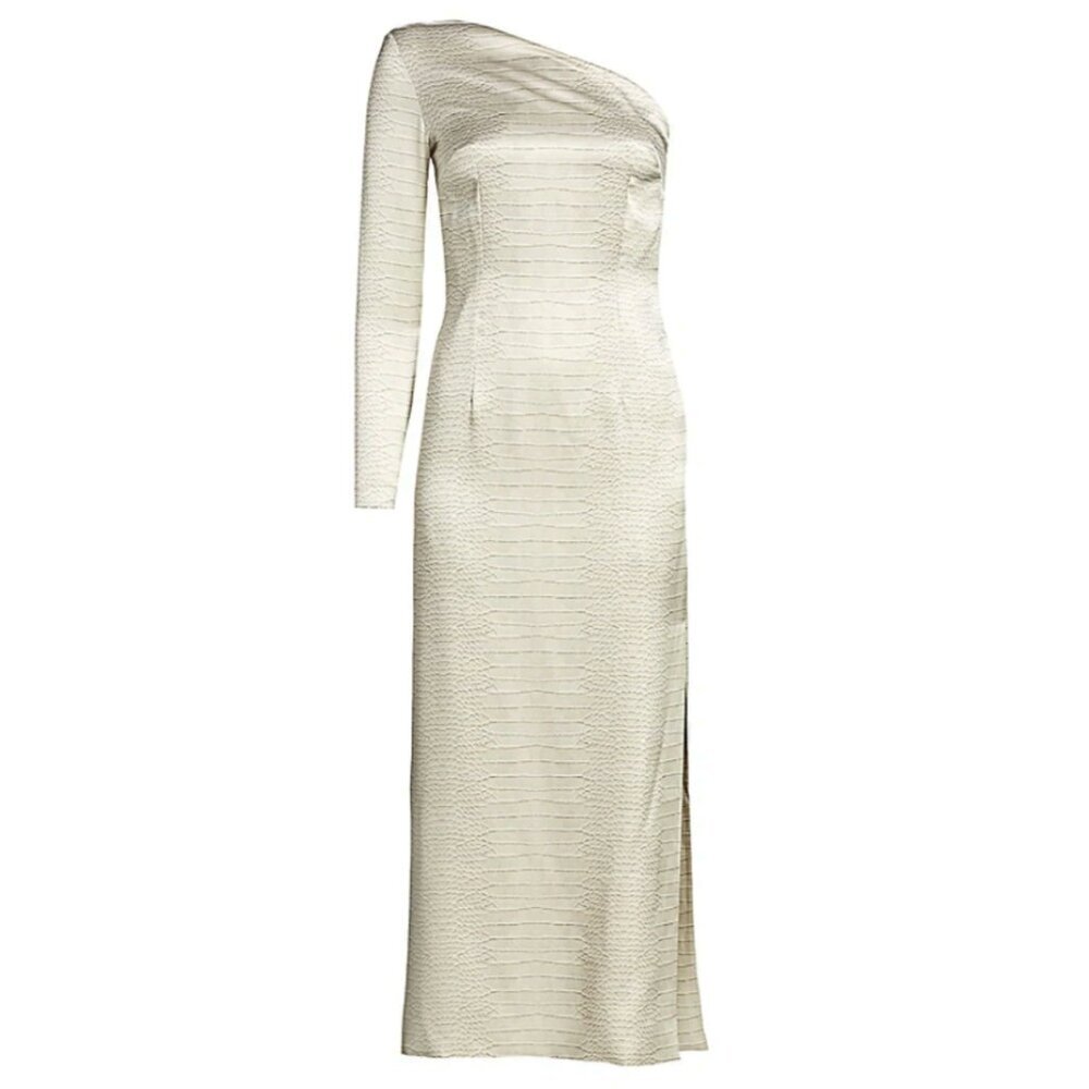 ADRIANA IGLESIAS Silk Linda One-shoulder Snakeskin-print Cocktail Gown Size 36